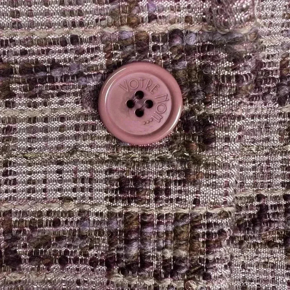 Votre Nom Wool Blend Plaid Tweed Blazer Plum Pink Sparkle Women’s Size 6 - Picture 11 of 15